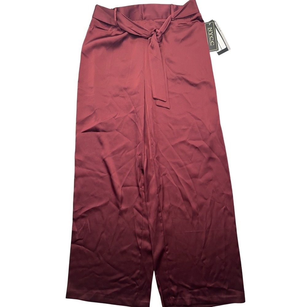 NYCC Satin Pull On Palazzo Pants Trouser Wide Leg‎ Medium 36x30 Maroon Burgundy